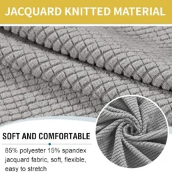 Strækbar jacquard pufbetræk (khaki, lille), fodskammelbetræk, møbelbeskyttelsesbetræk, skammelbetræk, skridsikker elastisk bund