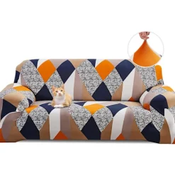 Strækbar sofaovertræk 3-personers sofaovertræk med armlæn Moderne universal elastisk sofaovertræk Sofaovertræk, Orange geometri