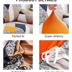 Strækbar sofaovertræk 3-personers sofaovertræk med armlæn Moderne universal elastisk sofaovertræk Sofaovertræk, Orange geometri