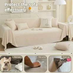 Strækbar Sofaovertræk Sofa Håndklæde Dekoration Universal Fire Sæsoner Vævet Sofa Håndklæde Sofa Beskytter til Kæledyr Børn 180 130cm-Beige