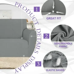 Strækbart sofabetræk, skridsikker sofabetræk, elastisk sofabetræk med armlæn, sofabetræk Koltuk Örtüsü sofakast grey / pink 2 sitzer | sofa breite: 145-178 cm | Fyndiq
