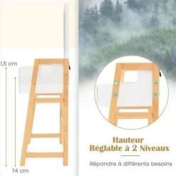 Sættet Består af Friserborde og Taburet COSTWAY, Makeupbord med LED-spejl og 3 Skuffer, Træramme, Gave til Kvinder og Piger vitt och naturligt