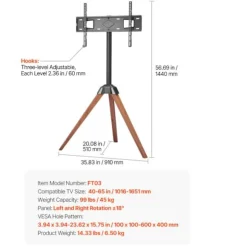 Støtte-tv-tripod - DUOKU - FT03 - Kompatibel 40-65 tommer - Kapacitet 45 kg - Massivt træ