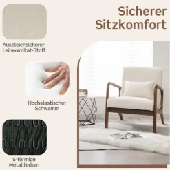 Stue Lounge stol, polstret, træ armlæn, beige
