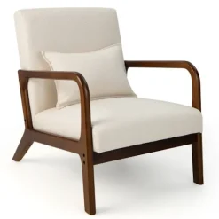 Stue Lounge stol, polstret, træ armlæn, beige