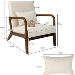 Stue Lounge stol, polstret, træ armlæn, beige