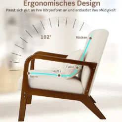 Stue Lounge stol, polstret, træ armlæn, beige