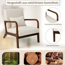 Stue Lounge stol, polstret, træ armlæn, beige