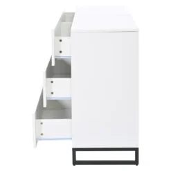 Stue skænk 140x39,5x78,5 cm, kommode med 6 skuffer, 3 metalben, højglans hvid & sort, høj belastningskapacitet White