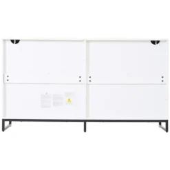 Stue skænk 140x39,5x78,5 cm, kommode med 6 skuffer, 3 metalben, højglans hvid & sort, høj belastningskapacitet White