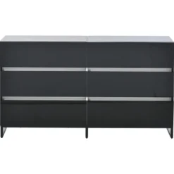 Stue skænk 140x39,5x78,5 cm, kommode med 6 skuffer, 3 metalben, højglans hvid & sort, høj belastningskapacitet Black