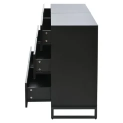 Stue skænk 140x39,5x78,5 cm, kommode med 6 skuffer, 3 metalben, højglans hvid & sort, høj belastningskapacitet Black