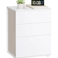 Superhurtig Montering Uden Værktøj, Natbord, 3 Opbevaringsskuffer, Sidebord, Cappuccino Beige