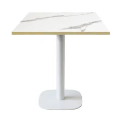 Tabel 70 x 70 cm - model Round hvid marmor hvid messingkanter Vit