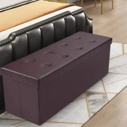 Taburet - Opbevaringskasse - Kunstlæder - 114x38x38cm - Maksimal belastning 300 kg Brun