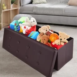 Taburet - Opbevaringskasse - Kunstlæder - 114x38x38cm - Maksimal belastning 300 kg Brun