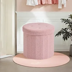 Teddy fleece-skammel med opbevaring 45 cm - Pink
