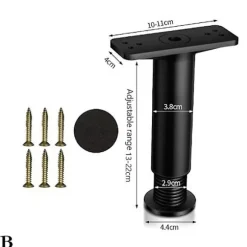 Teleskopisk bjælkestøttefod, ikke massivt træ, sengerammelamelbund, hyldestang, bundbelastning [DB] Black 18cmto21cm