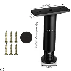 Teleskopisk bjælkestøttefod, ikke massivt træ, sengerammelamelbund, hyldestang, bundbelastning [DB] Black 18cmto21cm