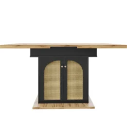 Teleskopisk spisebord 110-140x80cm, udtrækkeligt og sammenklappeligt, med PE rattan døre, til 4-6 personer, pladsbesparende Black + Natural