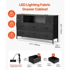 Toiletbord - DUOKU - ZWE-BC-SS-08 - 10 Skuffer - LED-belysning - Indbygget Stikkontakt Svart