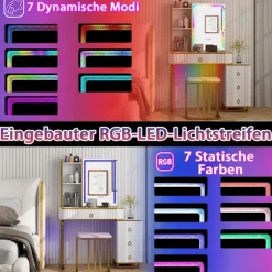 Toiletbord med 7 dynamiske og 7 statiske dæmpbare LED-belysning toiletbord hvid