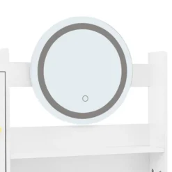 Toiletbord med dæmpbar LED-belysning og stikkontakter, 90x132 cm, med 5 skuffer og spejl, inklusive skammel, hvid White