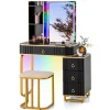 Toiletbord med LED-belysning Toiletbord med 7 dynamiske & 7 statiske dæmpbare LED-lys sort