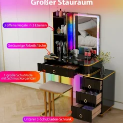 Toiletbord med LED-belysning Toiletbord med 7 dynamiske & 7 statiske dæmpbare LED-lys sort