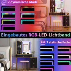 Toiletbord med LED-belysning Toiletbord med 7 dynamiske & 7 statiske dæmpbare LED-lys sort