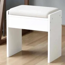 Toiletbordsskammer Enkel Skiftende Stol Komfortabel Polstret Makeup Skammel 40x40x26 cm til Soveværelse Makeup Skammel Klaver Hvid