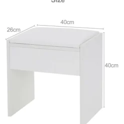 Toiletbordsskammer Enkel Skiftende Stol Komfortabel Polstret Makeup Skammel 40x40x26 cm til Soveværelse Makeup Skammel Klaver Hvid