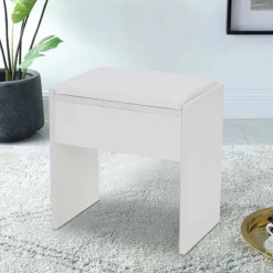 Toiletbordsskammer Enkel Skiftende Stol Komfortabel Polstret Makeup Skammel 40x40x26 cm til Soveværelse Makeup Skammel Klaver Hvid