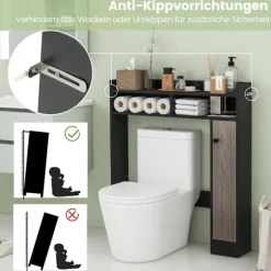 Toiletskab, overmonteret badeværelsesskab med justerbare hylder, toiletstativ