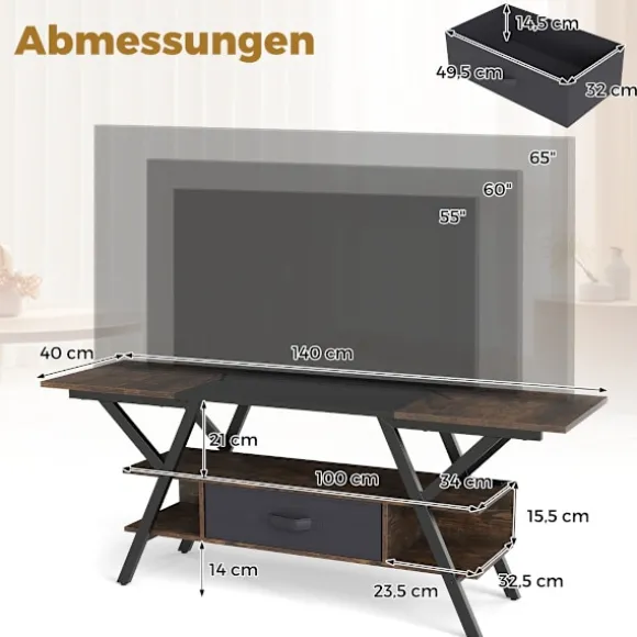 65-tommer TV-bord med LED-lys og opbevaring