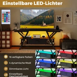 65-tommer TV-bord med LED-lys og opbevaring