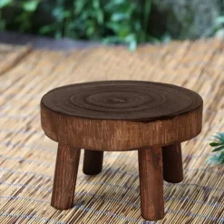 Træ Mini Pall Display Stand, dekorativ rund piedestal, mørk