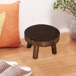 Træ Mini Skammel Display Stativ, dekorativ rund piedestal, mørk