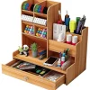 Træ Skrivebordsarrangør DIY Desktop Tidy Pen Holder Stor Kapacitet