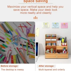 Træ Skrivebordsarrangør DIY Desktop Tidy Pen Holder Stor Kapacitet