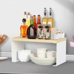 Træ Skrivebordsopbevaringsreol Gitter Dekoration Ramme Træ Gulvstående Dobbelt-Dæk Skrivebordshylde