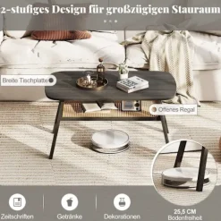 Træ sofabord med rattanhylde, 2-lags, 100x55x44,5 cm