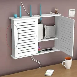 Trådløs Wifi Router Kasser Trækasse Kabel Plus Trådbeslag Væghængt Stikbræt Hylde - enkelt