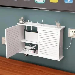 Trådløs Wifi Router Opbevaringskasser Træboks Kabel Strøm Plus Ledningsbeslag Væghængende Stikpanel