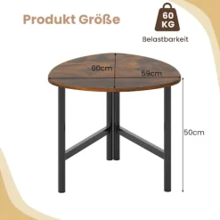 Trekantet sofabord med metalben, rustik brun