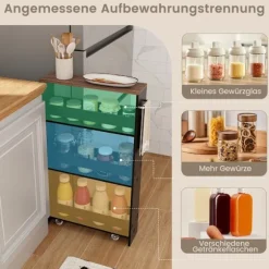 4-trins rullende køkkenvogn med håndtag, sort og brun