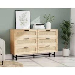 Trækommode med rattan "Harrison" - 120 x 40 x 75 cm - Beige