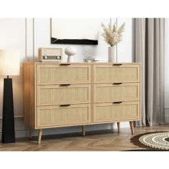 Trækommode med rattan "Preston" - 120 x 40 x 75 cm - Beige