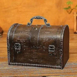 Træskrin, Piratskattekiste Opbevaringsboks Med Forlås, Unikt Håndlavet Vintage Design, Velegnet (8,5 * 5 db