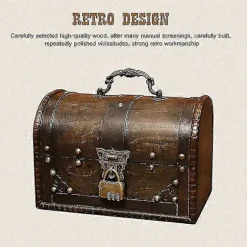 Træskrin, Piratskattekiste Opbevaringsboks Med Forlås, Unikt Håndlavet Vintage Design, Velegnet (8,5 * 5 db